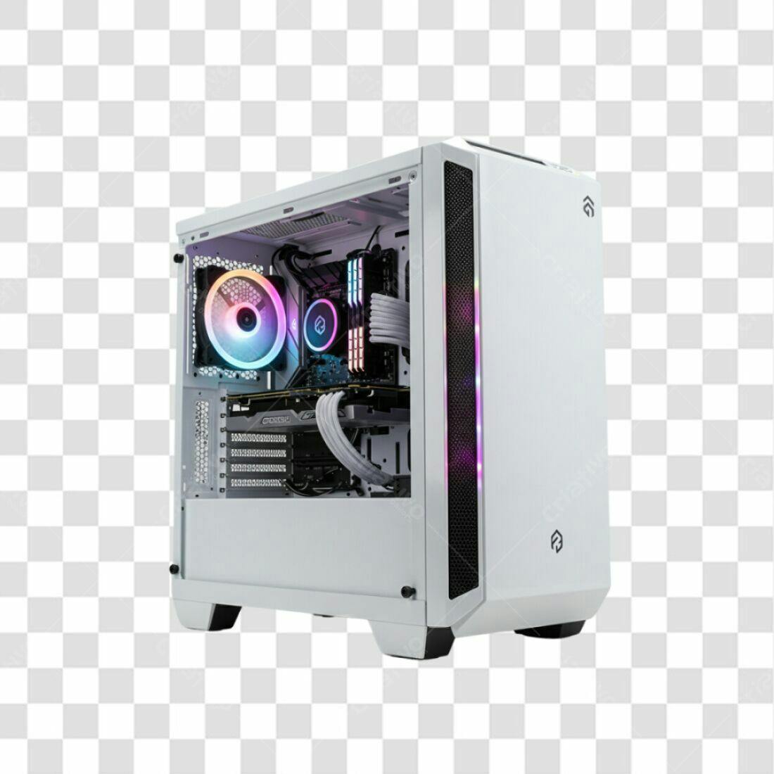 Mockup Gabinete Gamer RGB Branco PNG com fundo transparente
