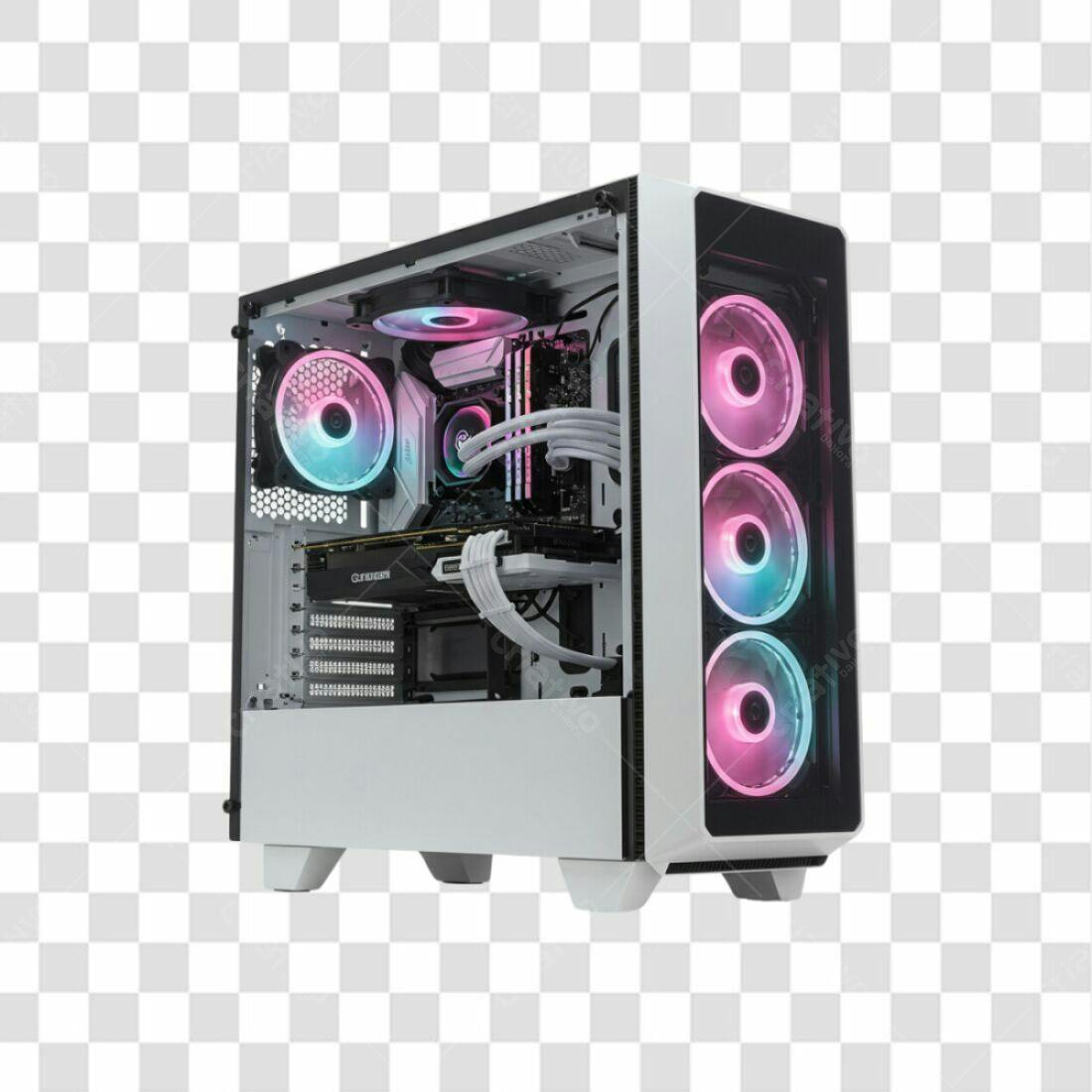 Mockup PC Gamer RGB PNG com fundo transparente