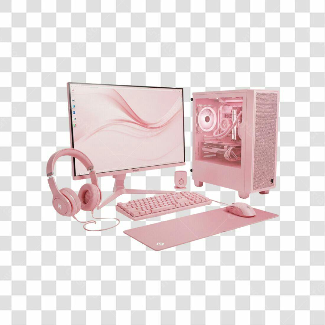 Mockup Rosa Gamer Setup PNG com fundo transparente