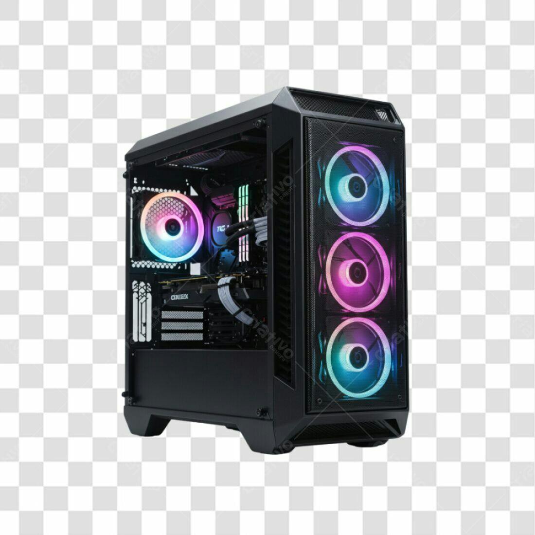 Mockup PC Gamer RGB PNG com fundo transparente
