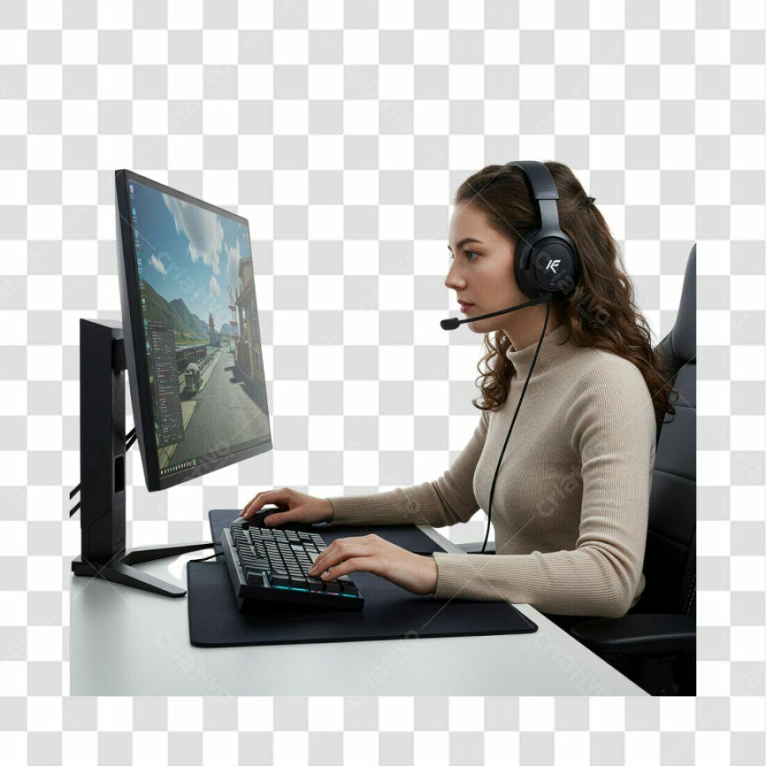 Banner Gamer Mulher PNG com fundo transparente