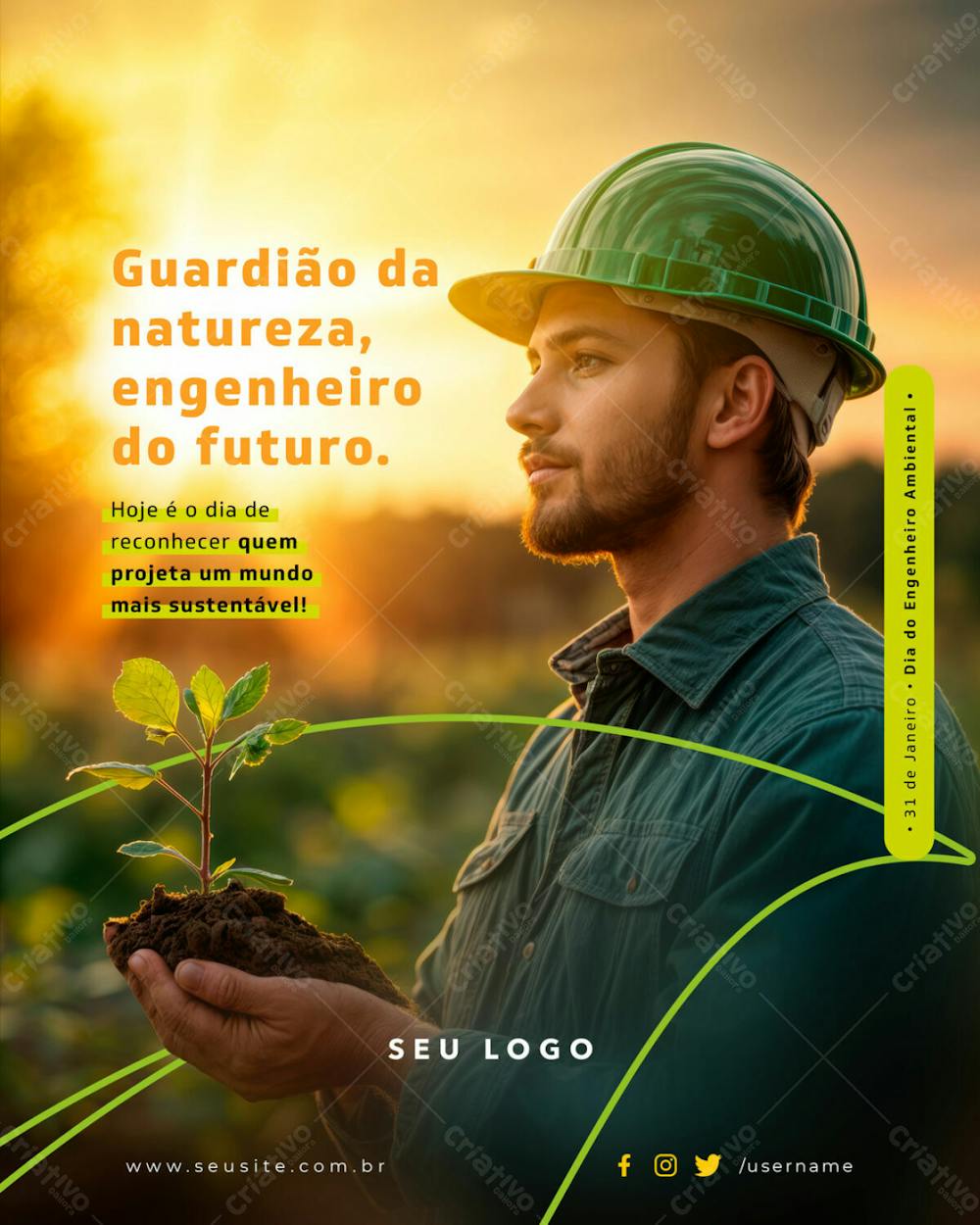 Psd Editável • 31 De Janeiro Dia Do Engenheiro Ambiental Guardião Da Natureza, Engenheiro Do Futuro 01 25