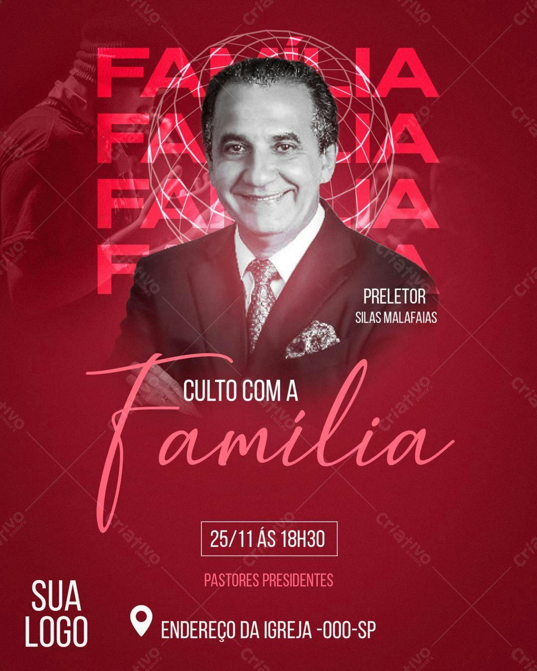 Flyer para Culto com a Família PSD Editável