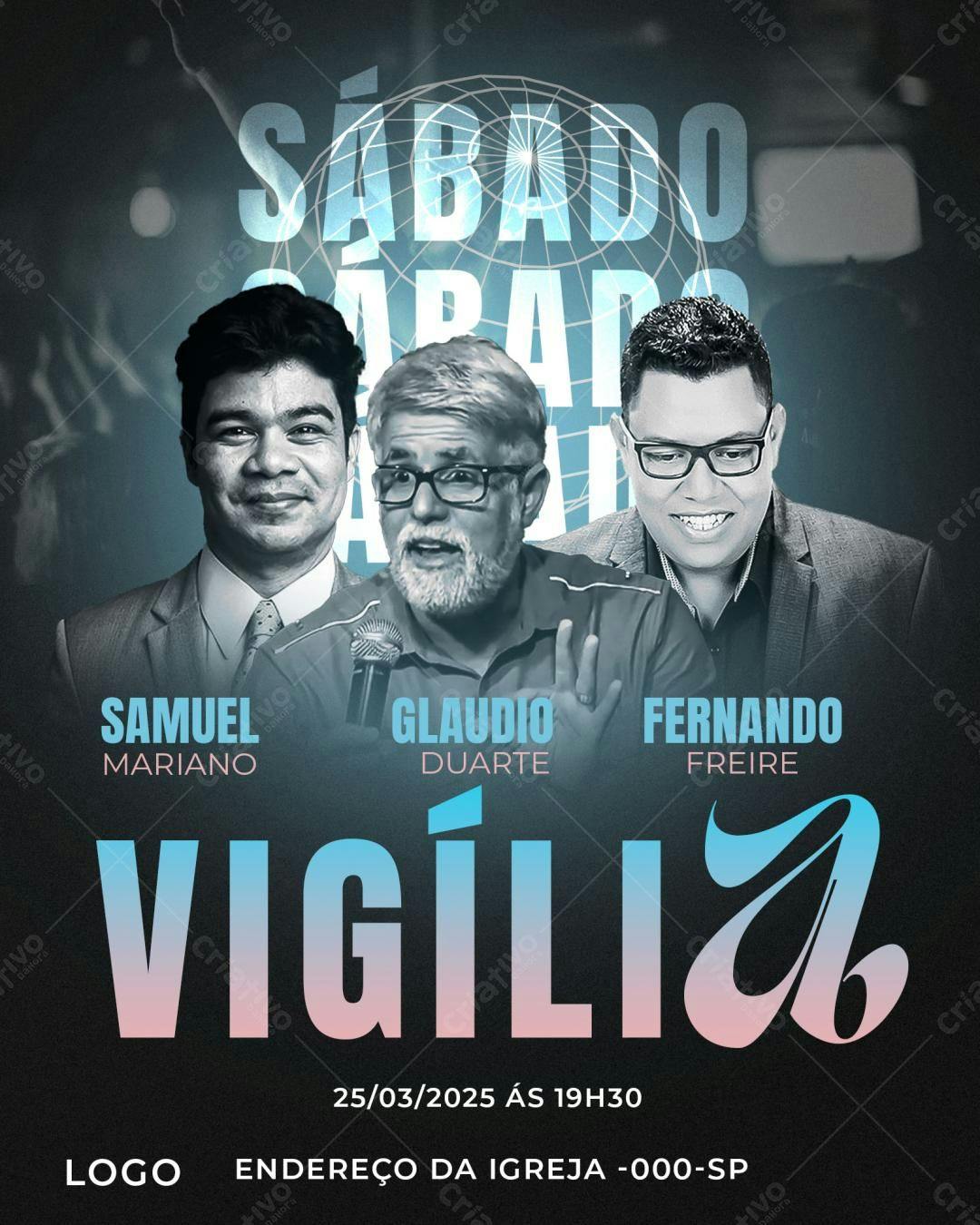Flyer para Vigília com Samuel Mariano, Claudio Duarte e Fernando Freire PSD Editável