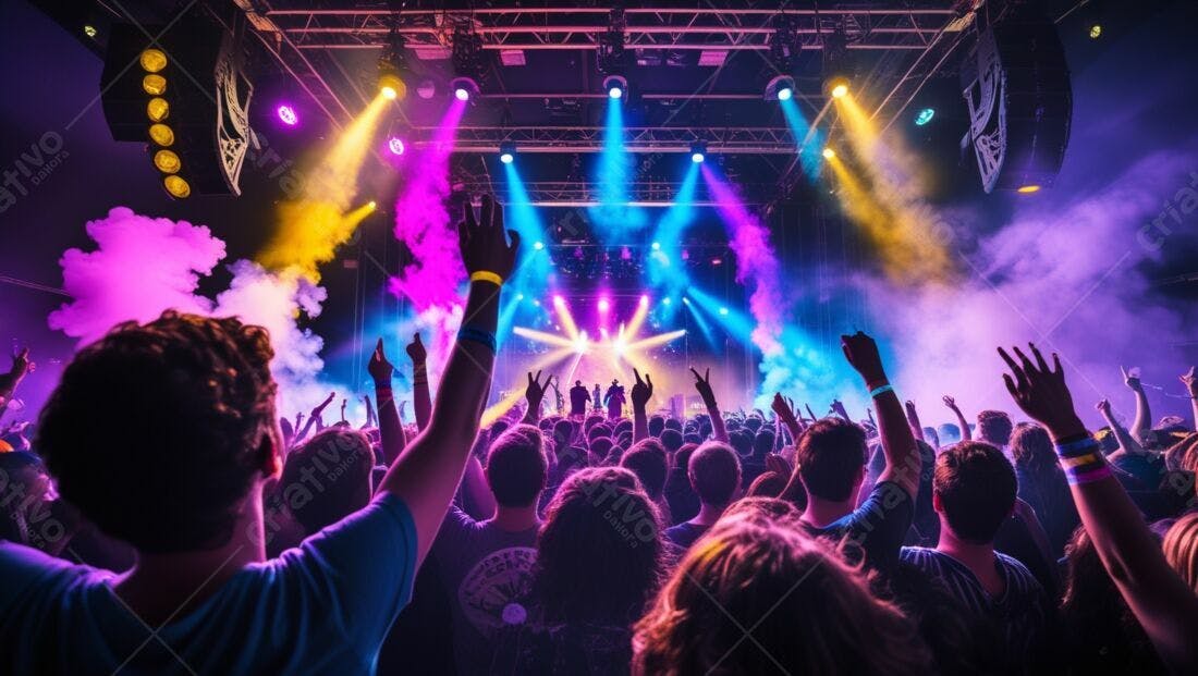 Público em show com luzes vibrantes