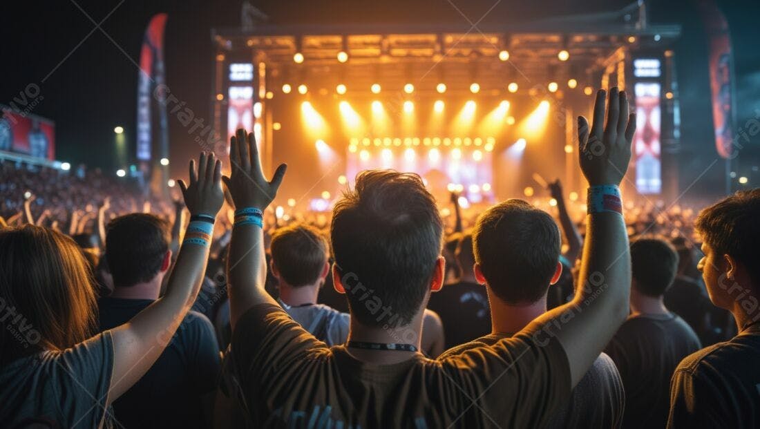 Público em show ao vivo com luzes quentes