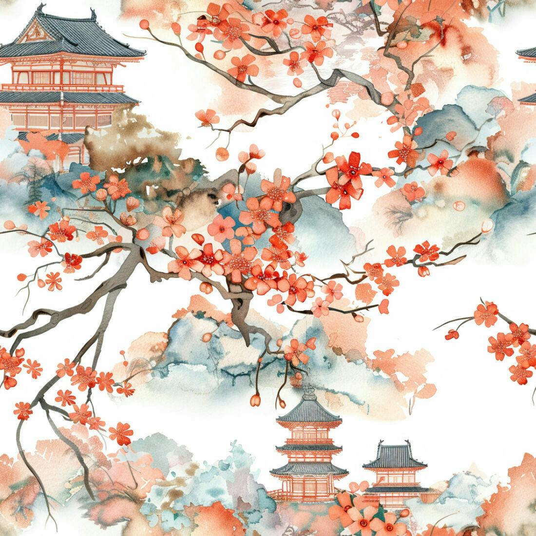 Textura aquarela paisagem japonesa para fundo