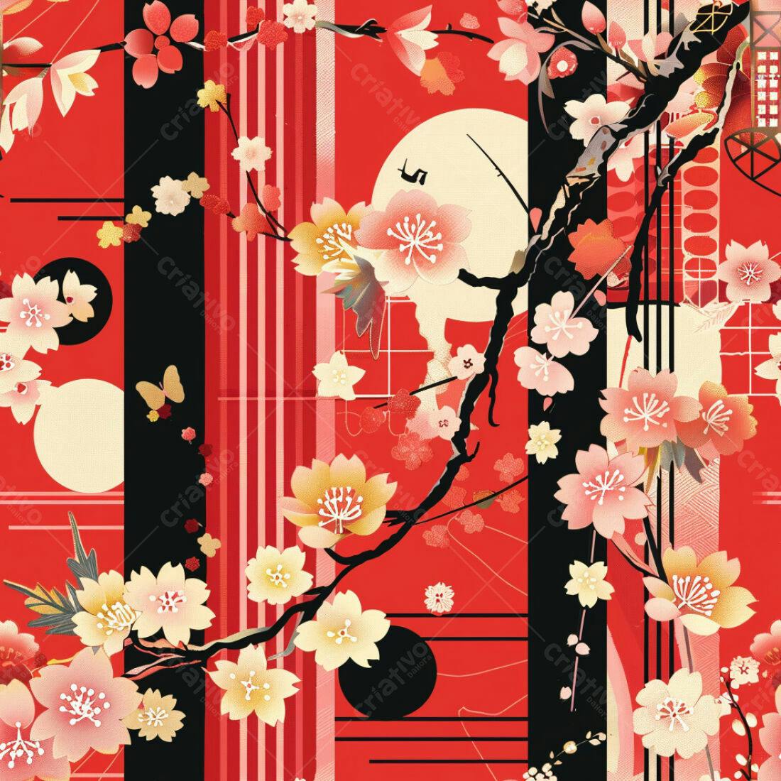 Textura floral japonesa vermelha para papel de parede