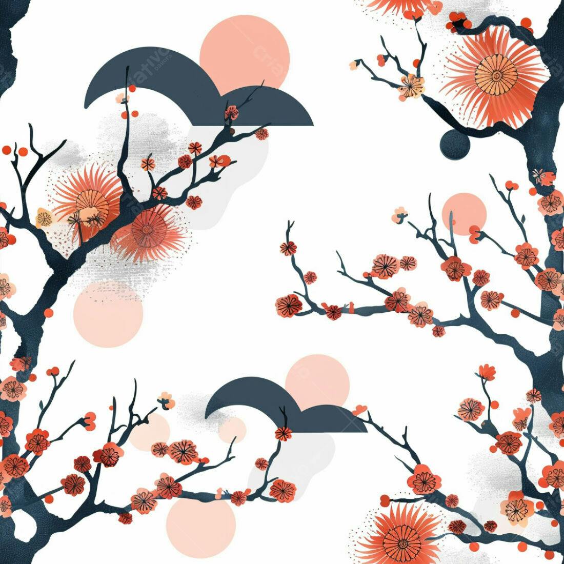 Textura Flores de Cerejeira para Papel de Parede