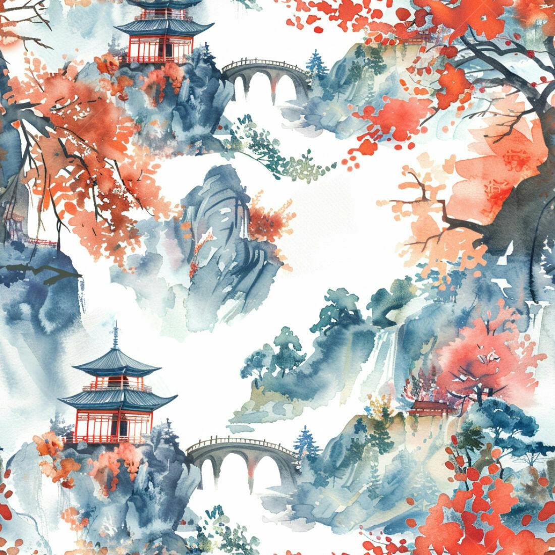 Textura Paisagem Oriental para Papel de Parede