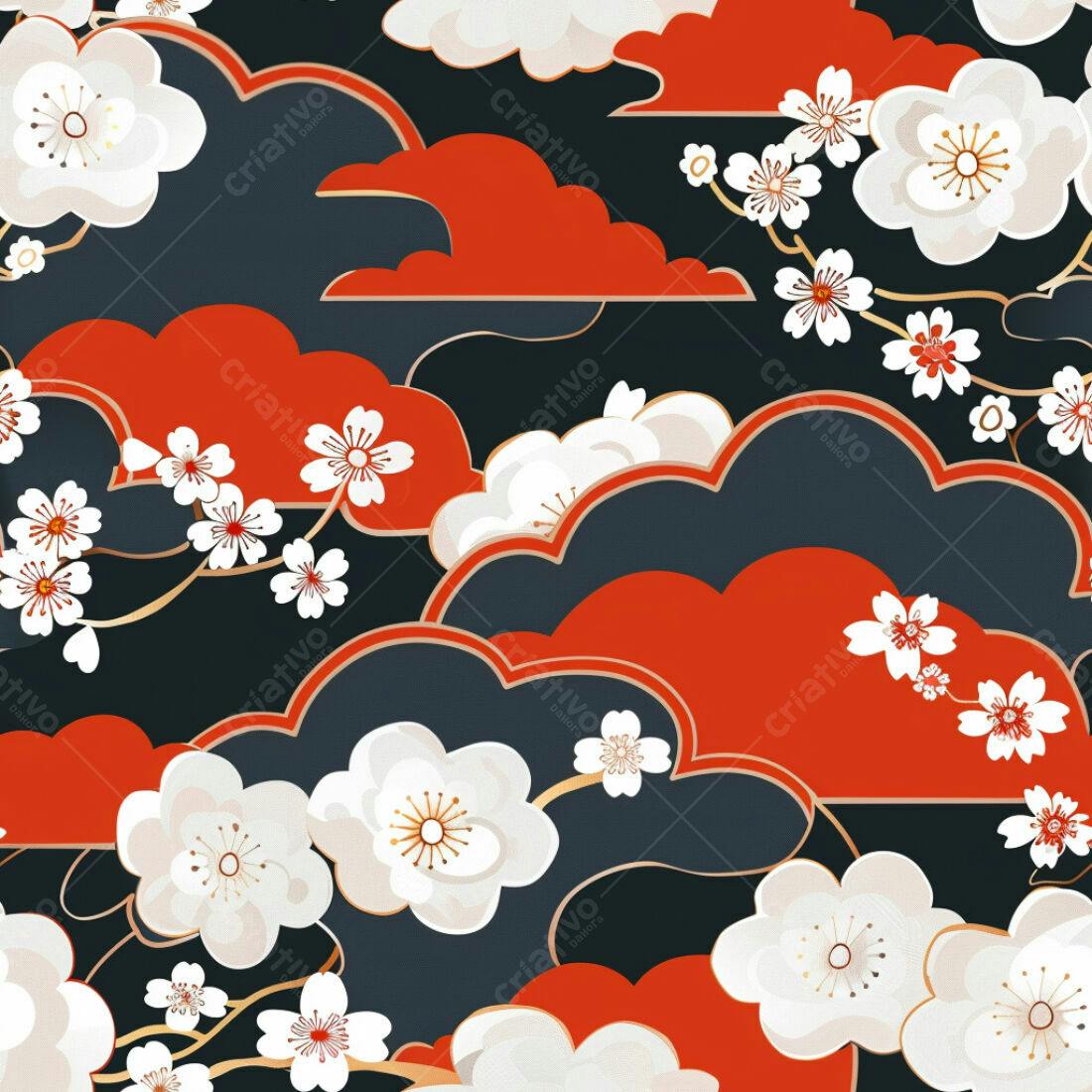 Textura Floral Japonesa para Papel de Parede