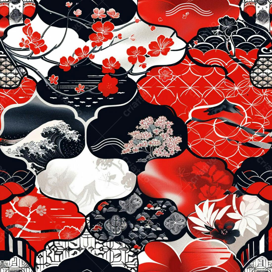 Textura tecido japonês vermelho e branco para fundo