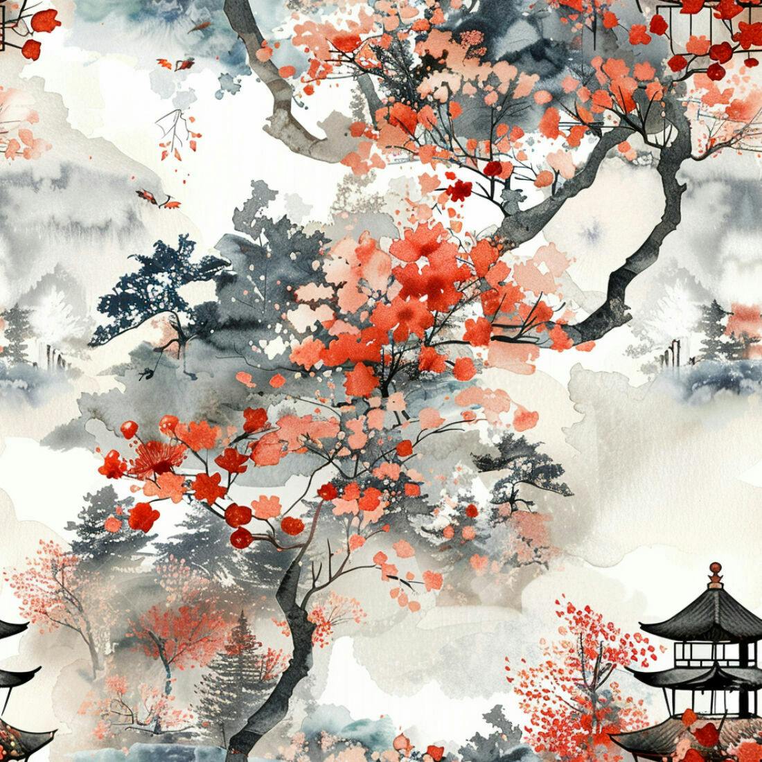 Textura Paisagem Oriental para Papel de Parede