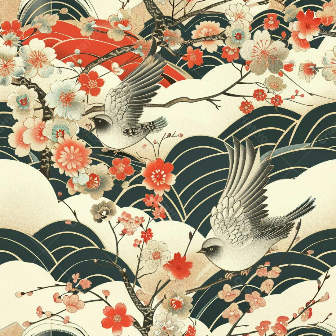 Textura floral japonesa para papel de parede
