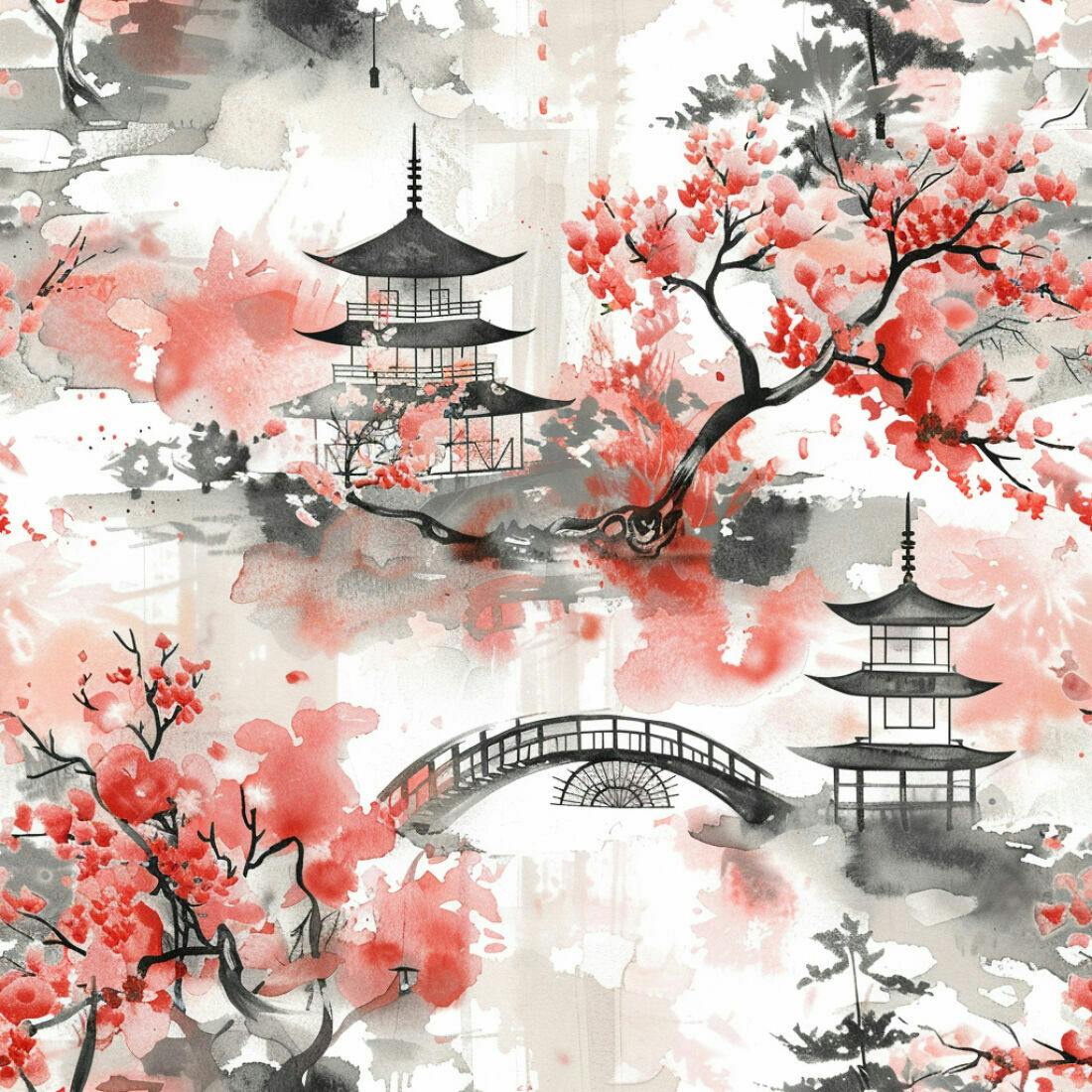 Textura jardim japonês aquarela para papel de parede