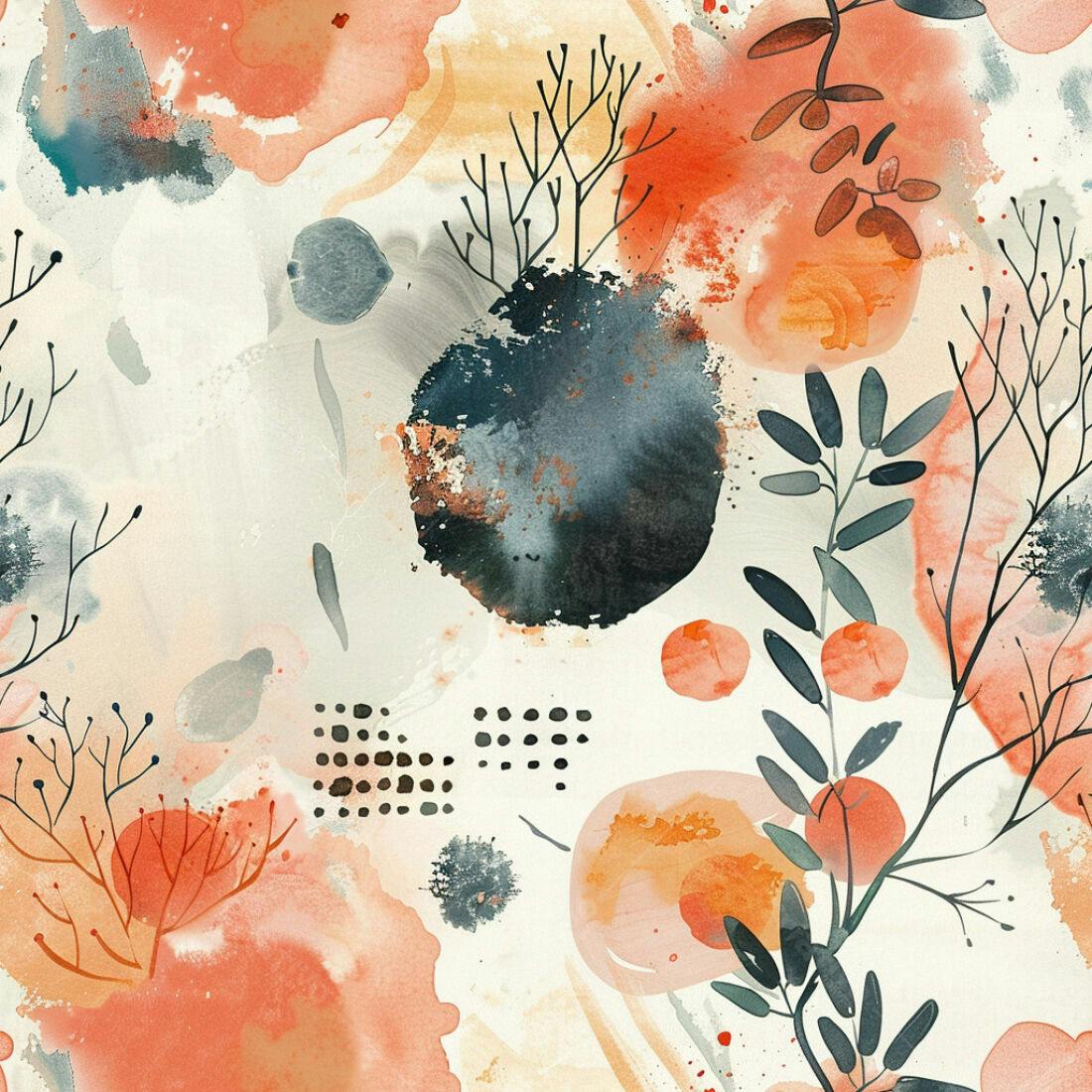 Textura Abstrata com Flores e Ramos para Fundo