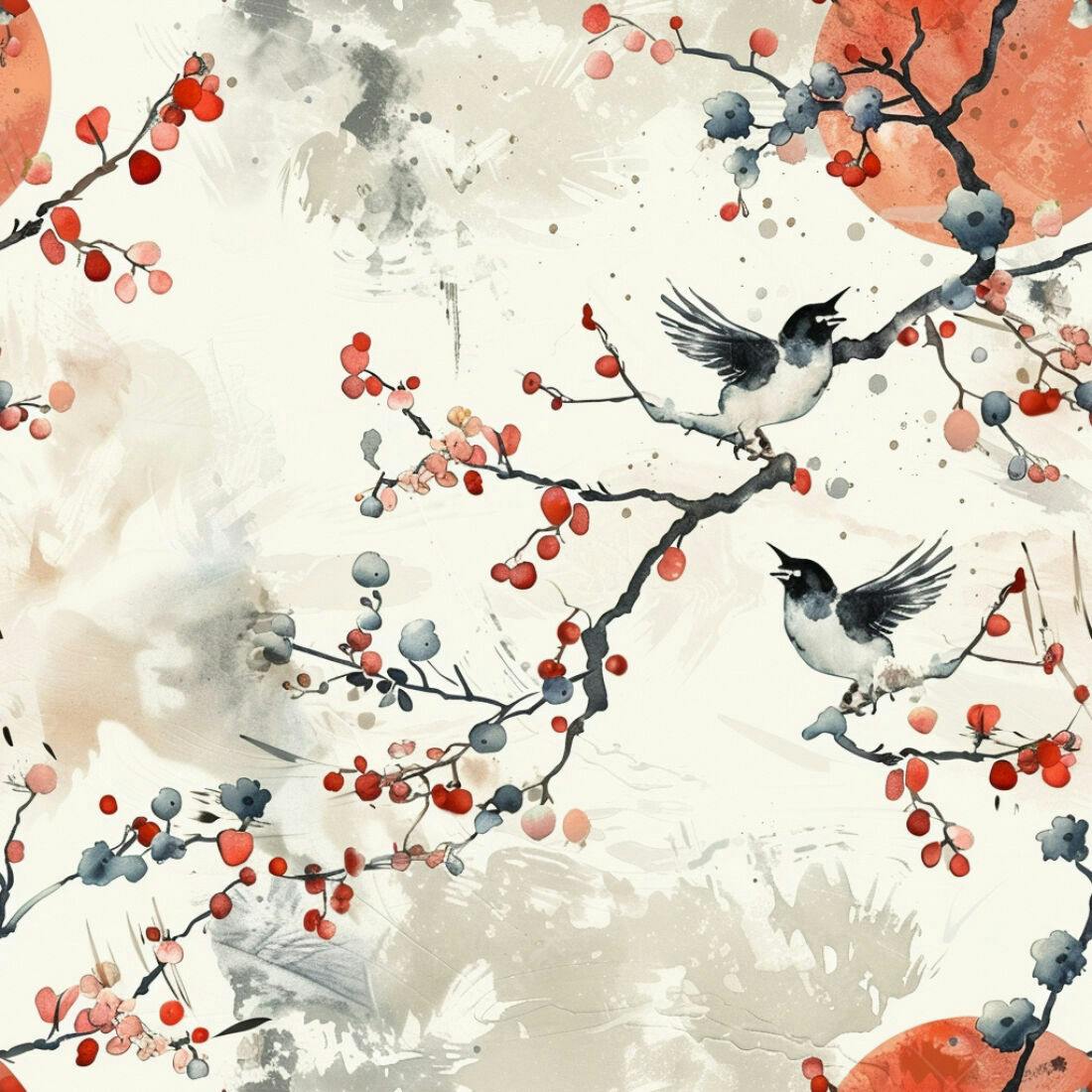 Textura Pássaros e Flores para Papel de Parede