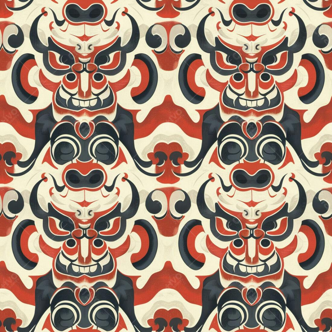 Textura Máscara Tribal Vermelha e Preta para Fundo