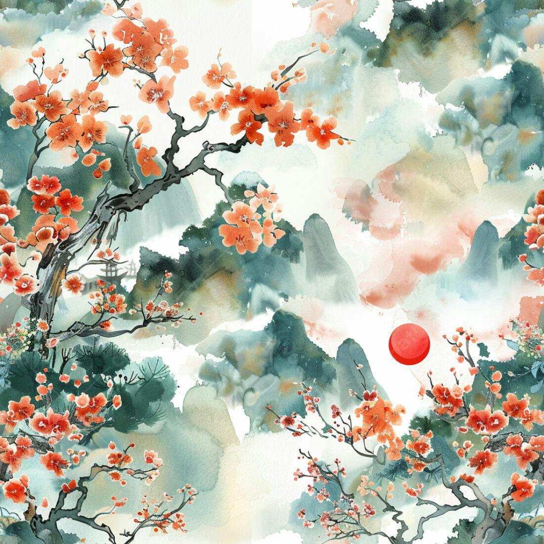 Textura Paisagem Oriental para Papel de Parede
