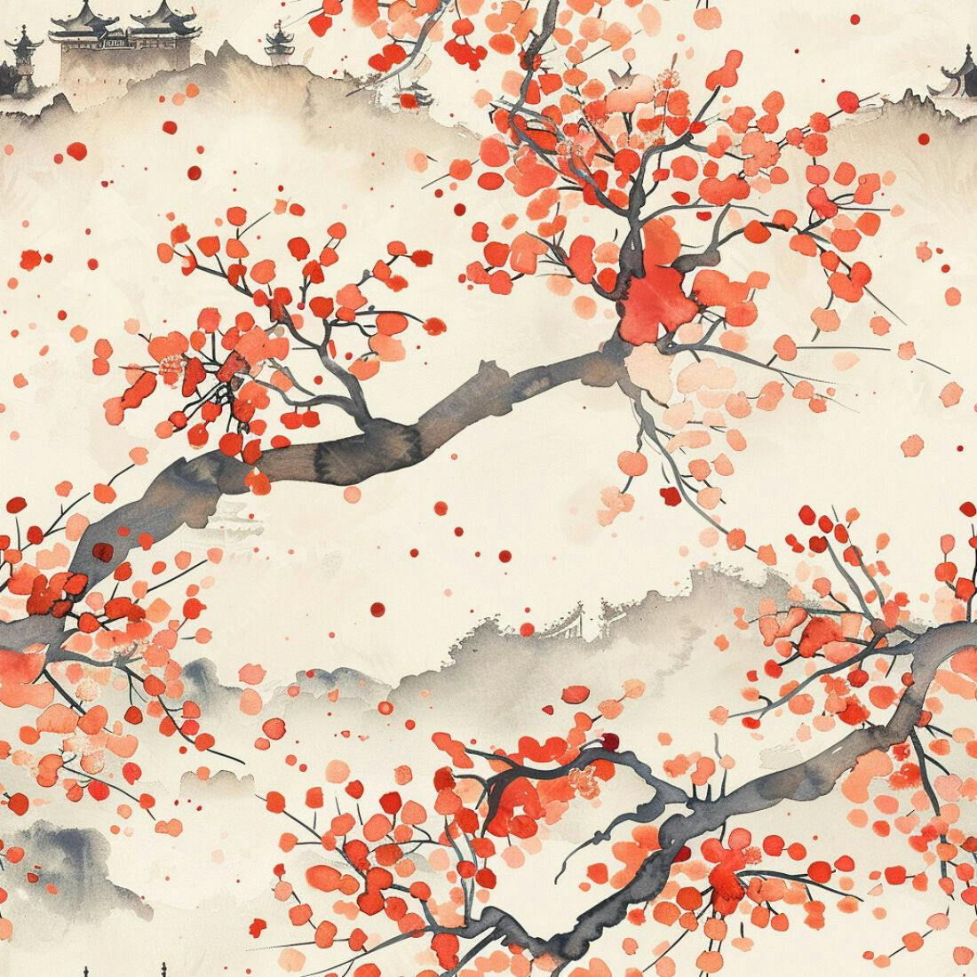 Textura Floral Ásia Oriental para Papel de Parede