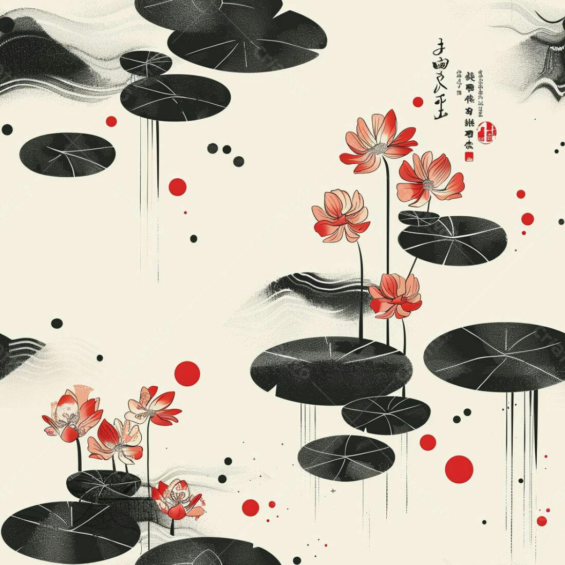 Textura floral lótus vermelho e preto para fundo