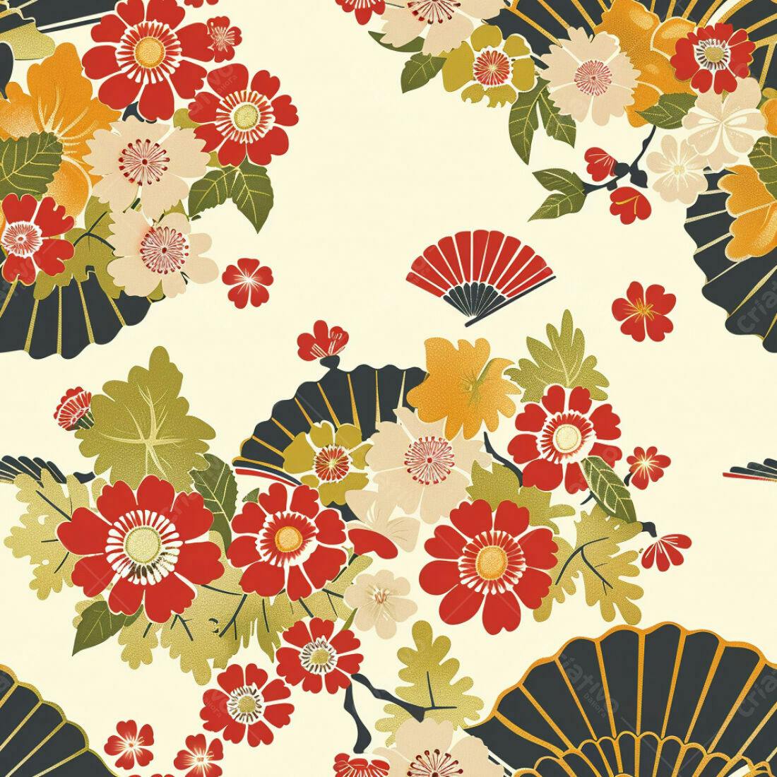 Textura Floral Japonesa para Papel de Parede