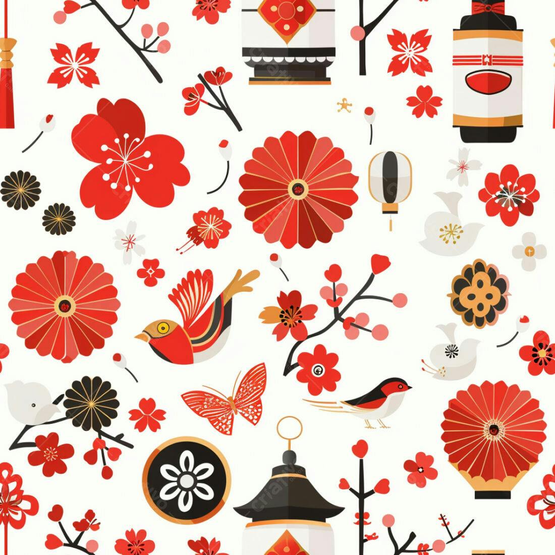 Textura Floral Vermelho e Branco para Fundo