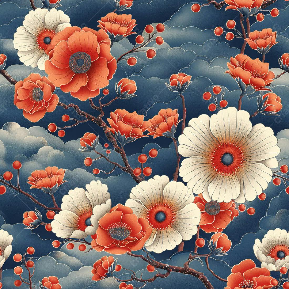 Textura floral oriental para papel de parede