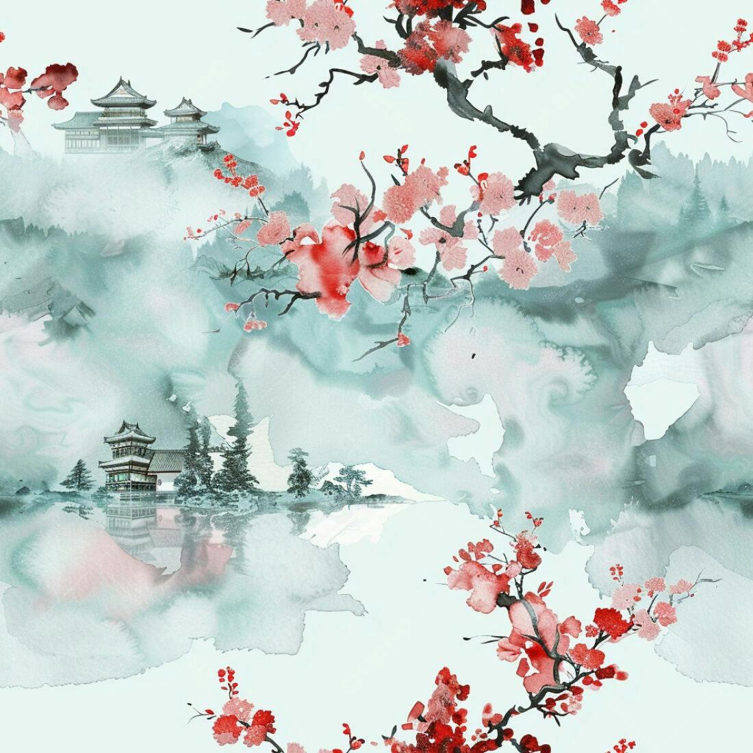 Textura Paisagem Oriental para Papel de Parede