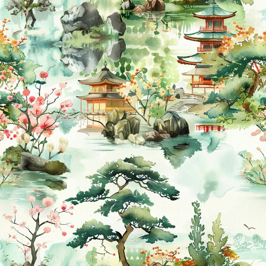 Textura Jardim Japonês para Papel de Parede
