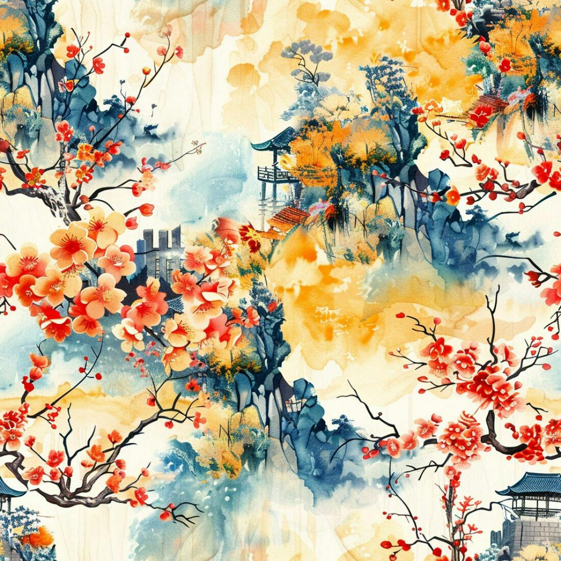 Textura paisagem aquarela floral para papel de parede