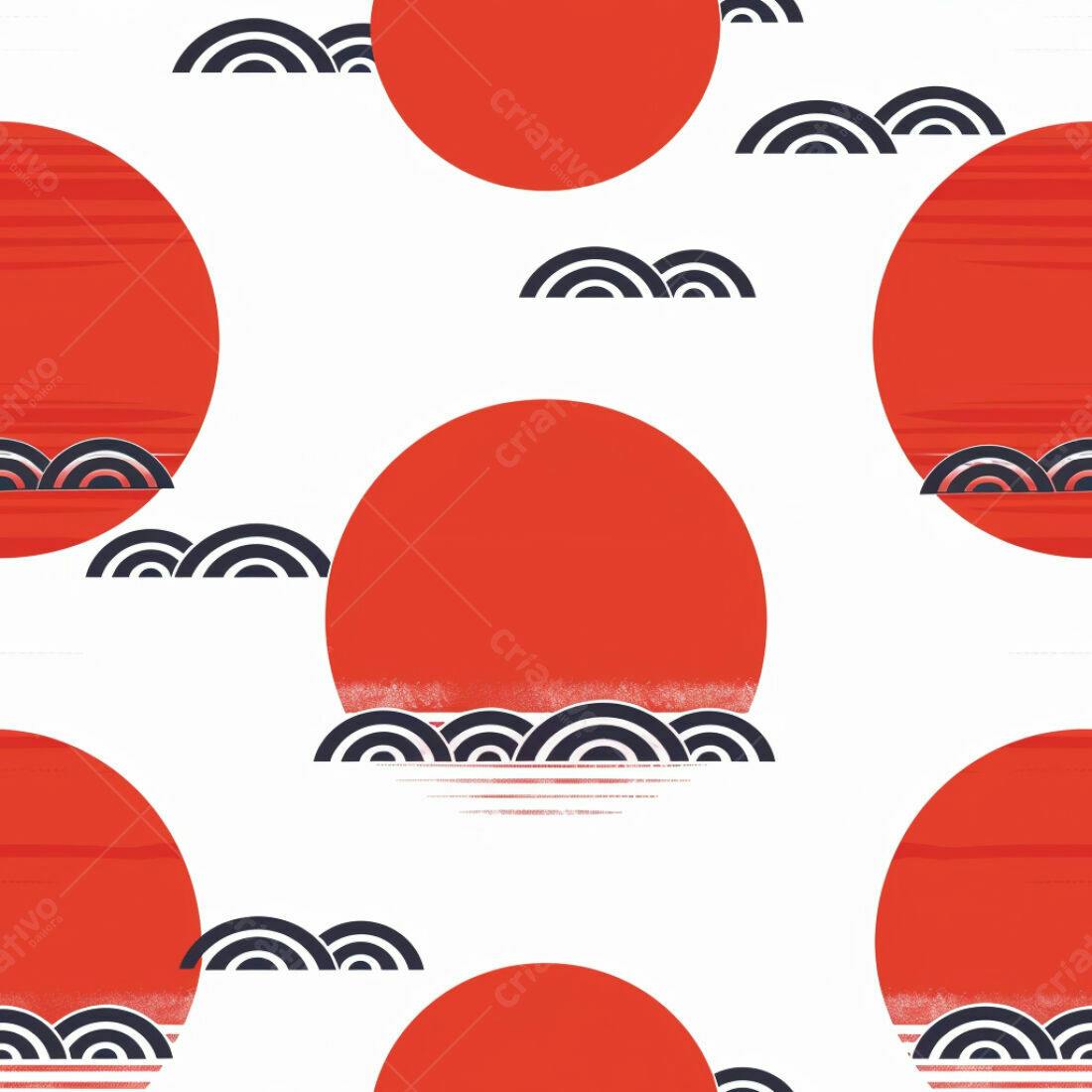 Textura Sol e Ondas para Fundo Japonês