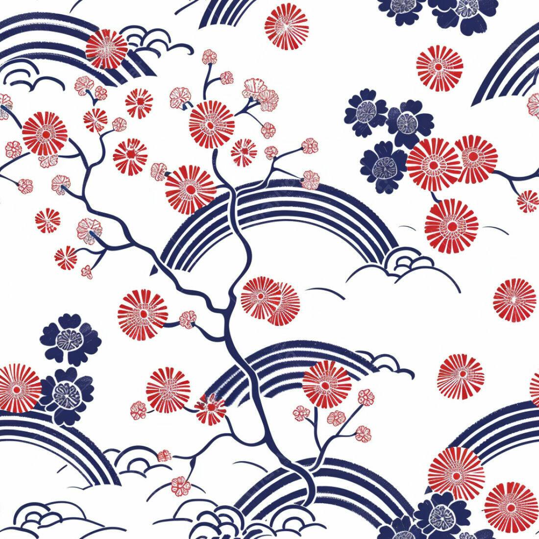 Textura Floral Japonesa para Papel de Parede