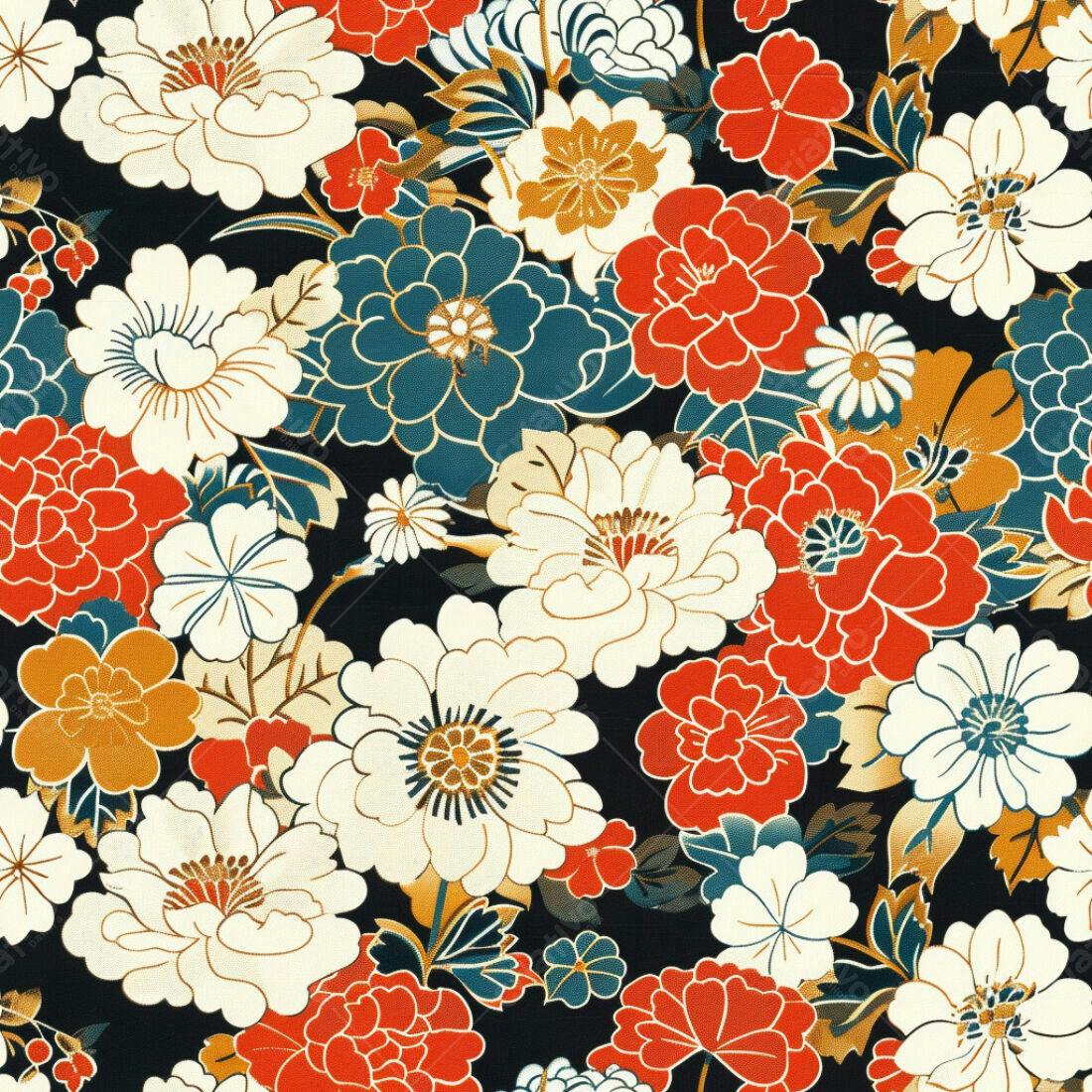 Textura tecido floral japonês para papel de parede