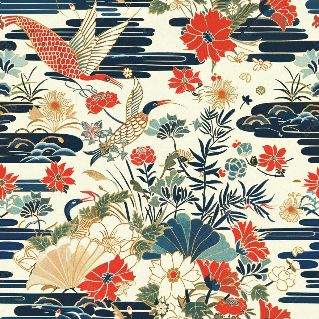 Textura floral japonesa para papel de parede