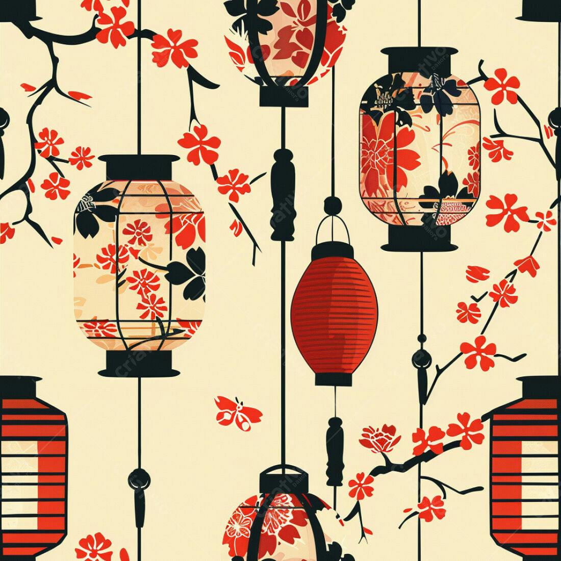 Textura Lanternas Japonesas para Papel de Parede