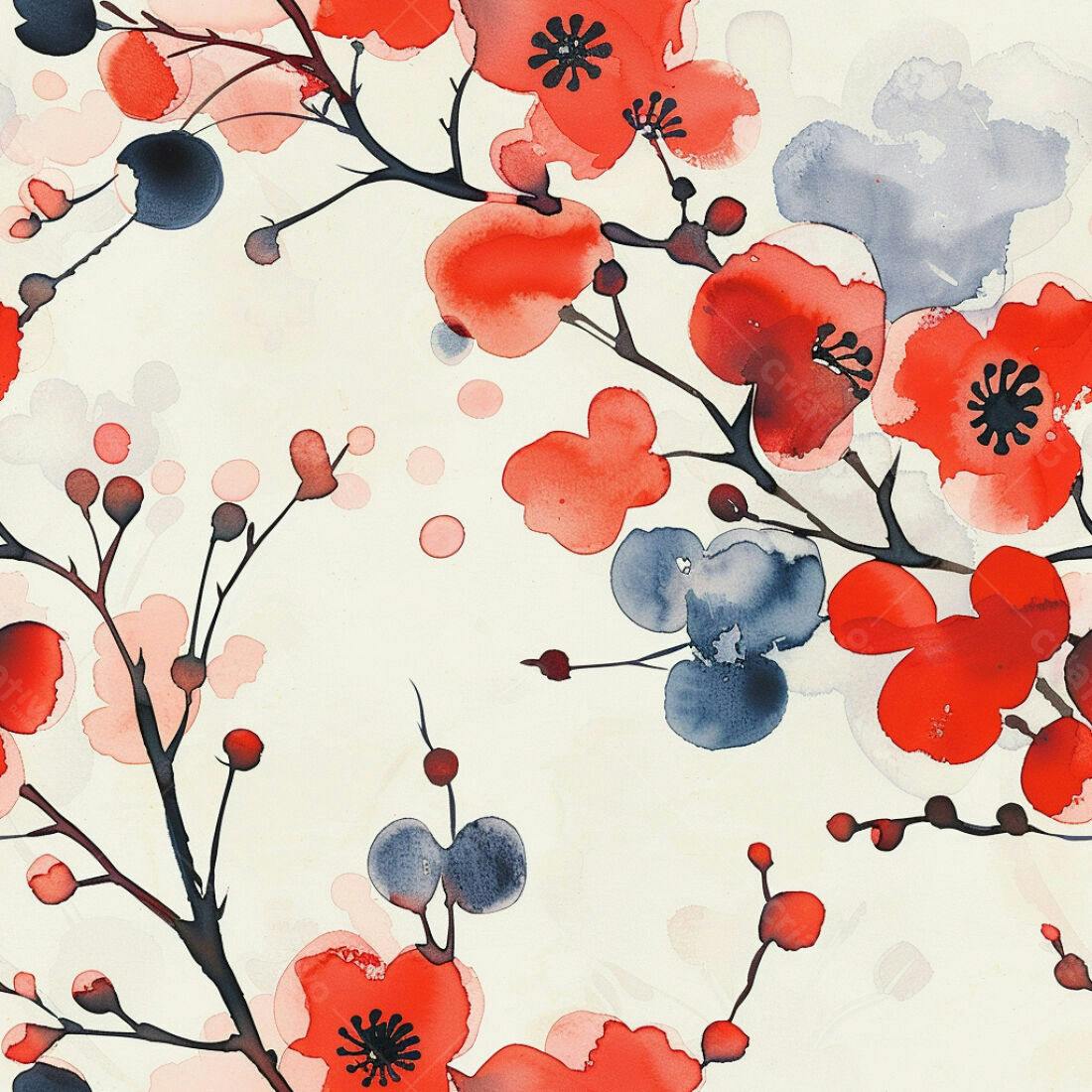 Textura Floral Vermelha e Azul para Fundo
