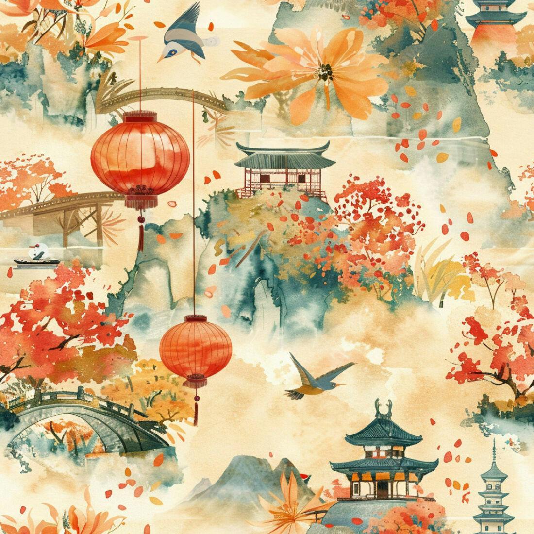 Textura paisagem oriental para papel de parede