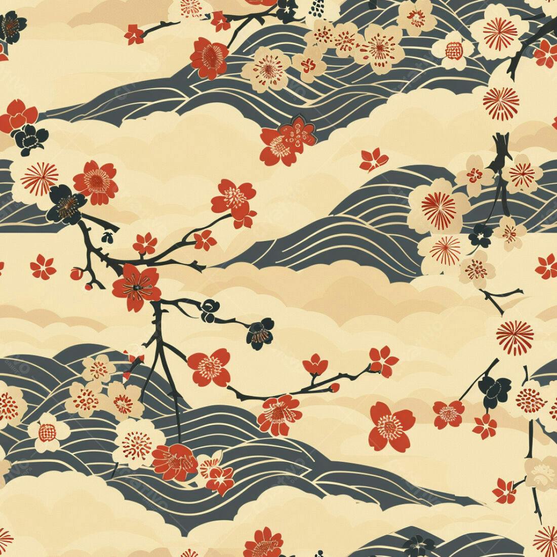 Textura Floral Japonesa para Papel de Parede