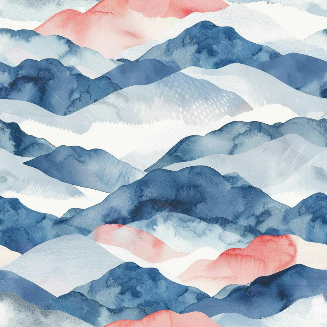 Textura montanhas aquarela azul e rosa para fundo