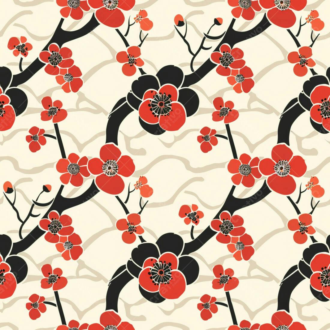 Textura Floral Japonesa para Papel de Parede