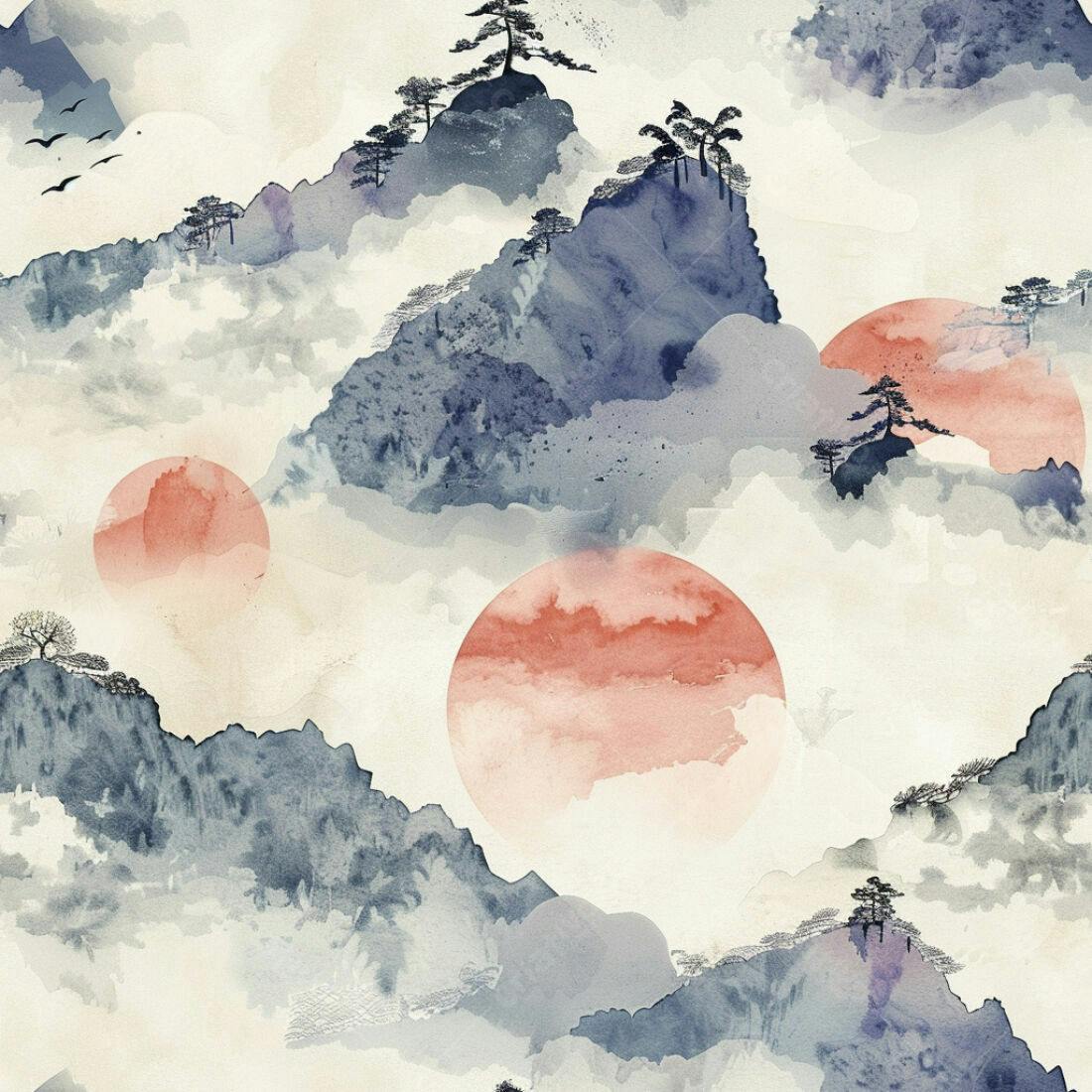 Textura Paisagem Oriental para Papel de Parede