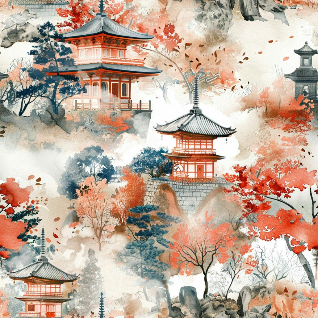 Textura Paisagem Japonesa para Papel de Parede