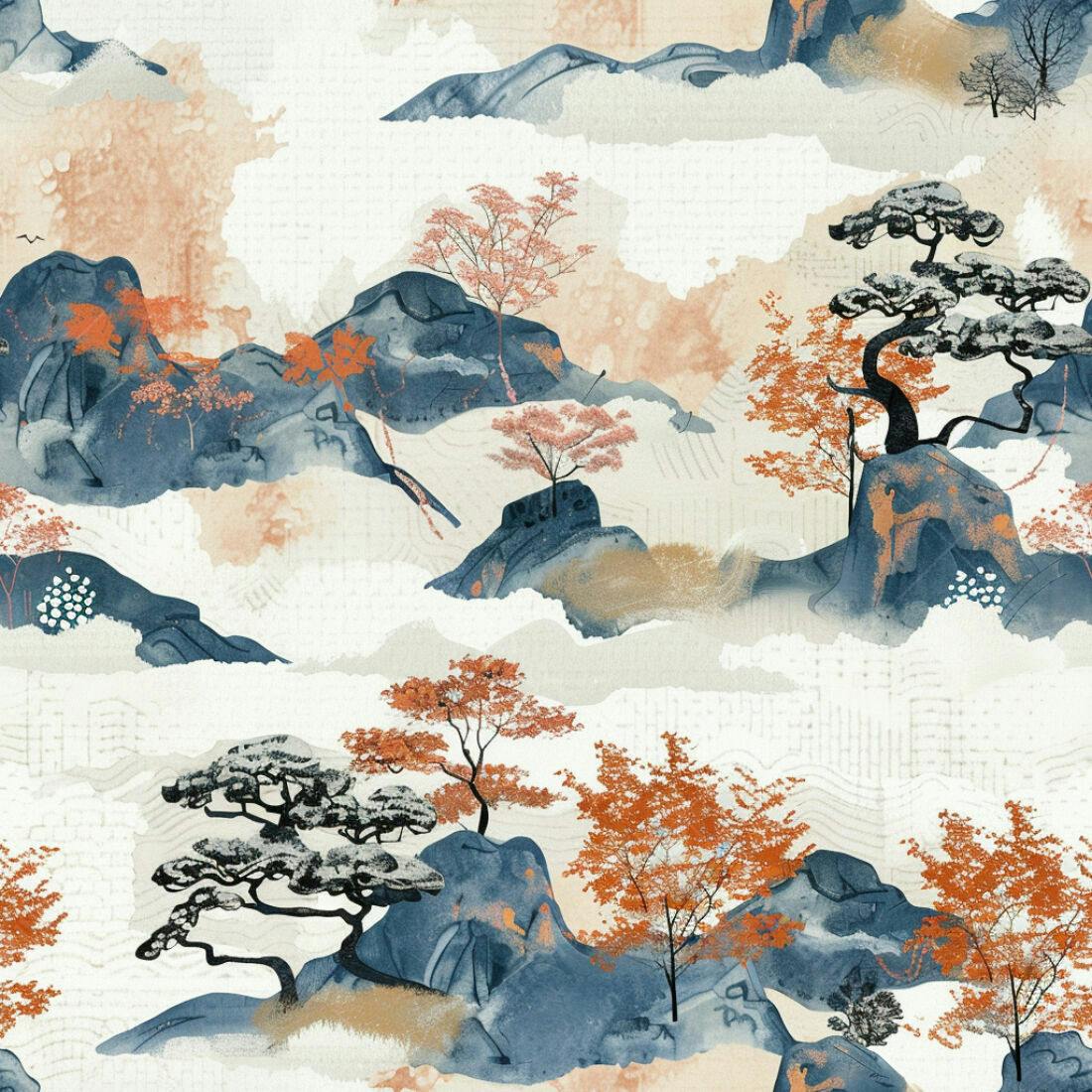 Textura Paisagem Oriental para Papel de Parede