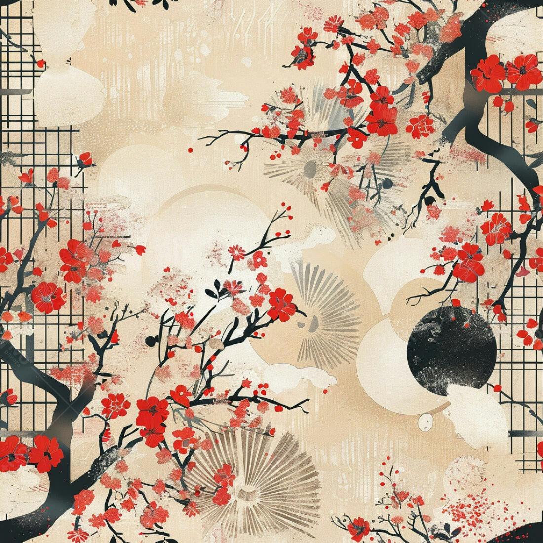 Textura Floral Japonesa para Papel de Parede