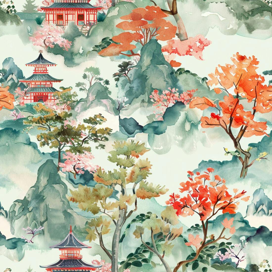 Textura Paisagem Oriental para Papel de Parede