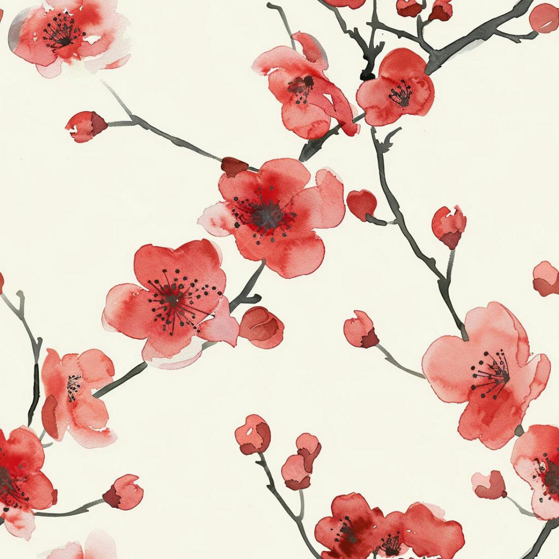 Textura Floral Cerejeira Vermelha para Papel de Parede