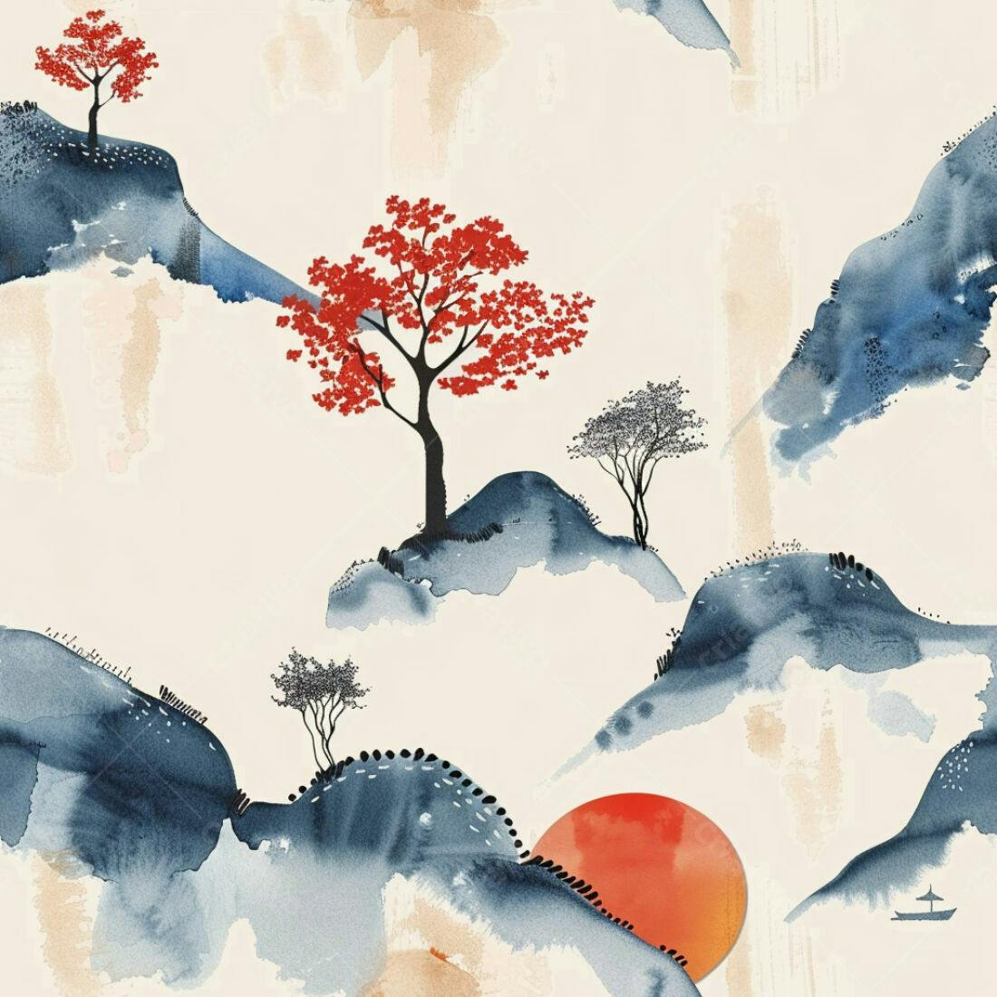Textura Paisagem Oriental para Papel de Parede