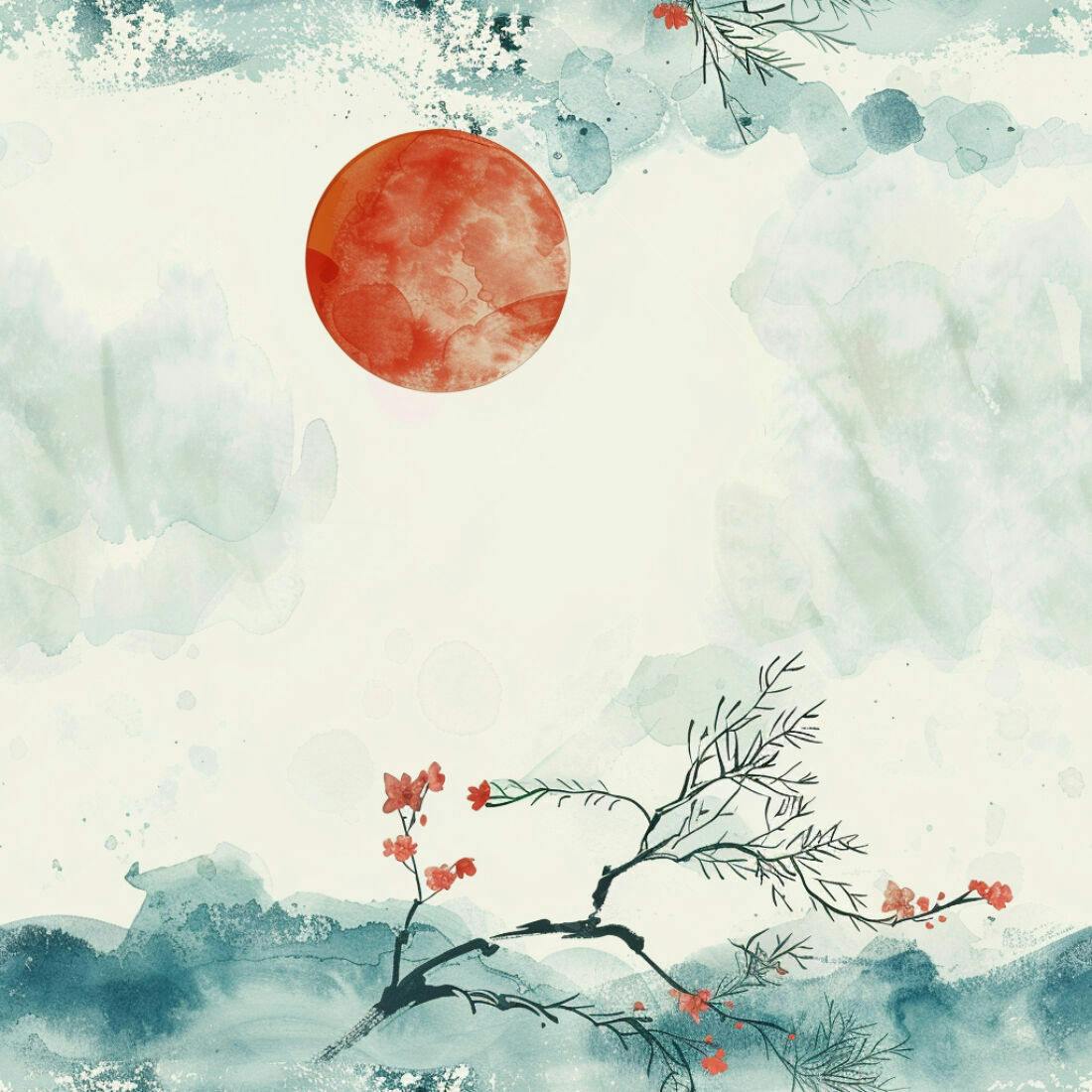 Textura aquarela paisagem oriental para fundo