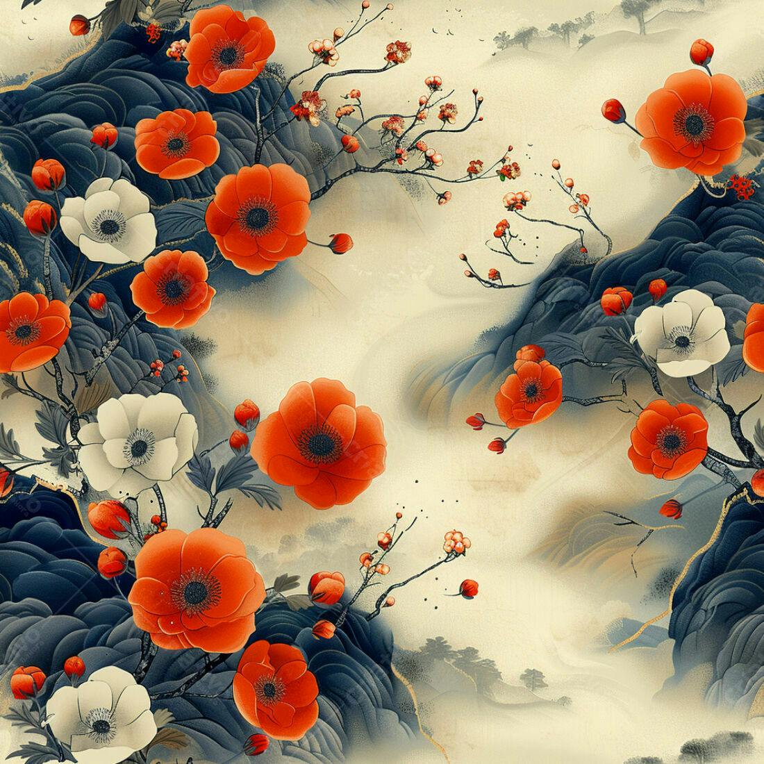 Textura Floral Oriental para Papel de Parede
